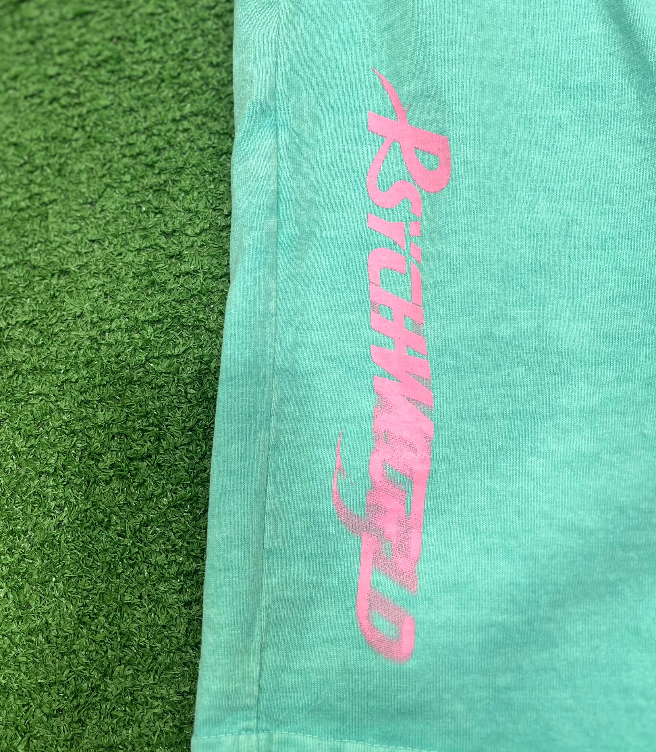 Psychworld Teal Canvas Shorts Pink Logo