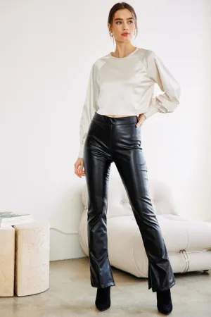 Pu Fabric Side Slit Pants (Black or Cream)