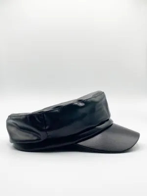 PU Leather Baker Boy In Black