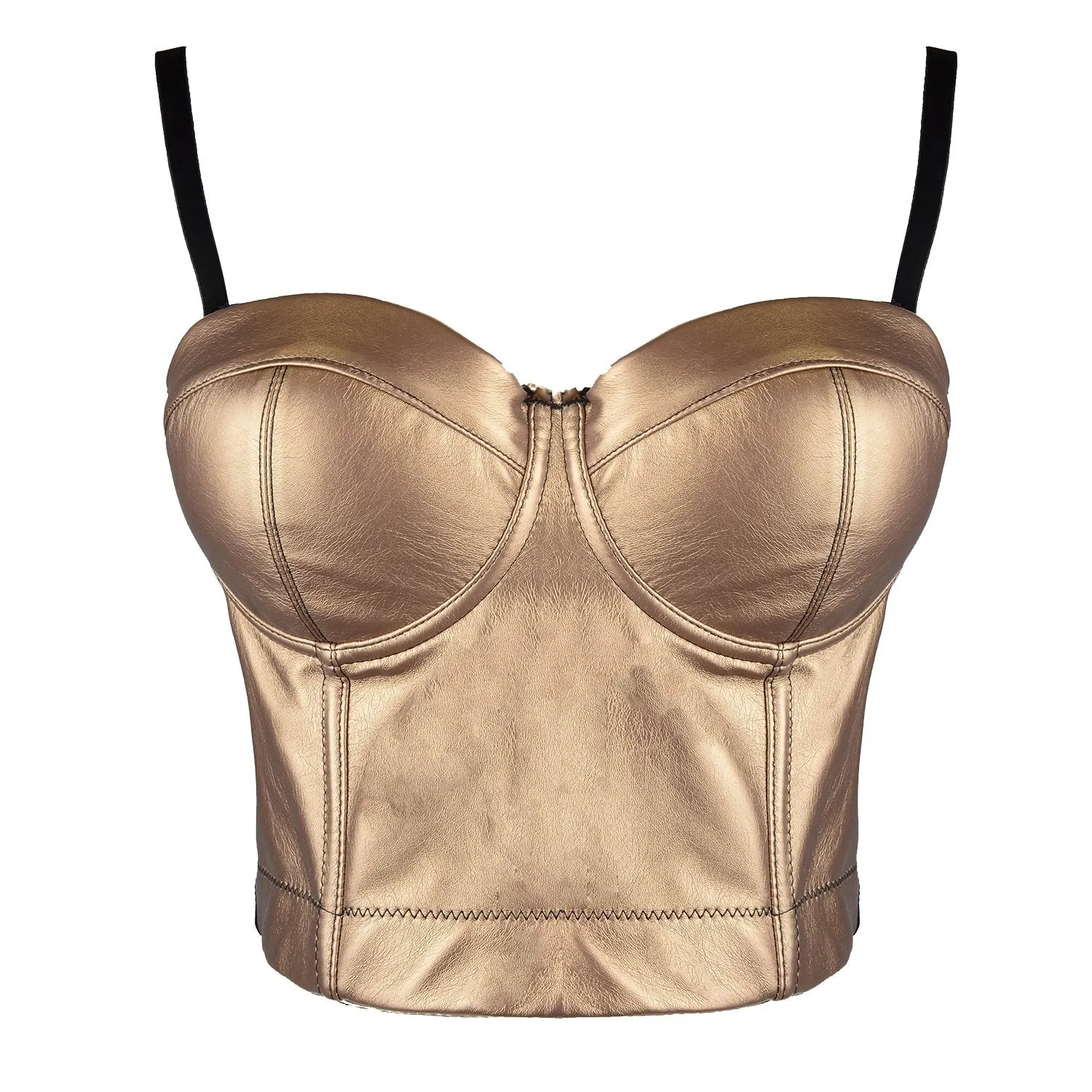 PU Leather Bustier Crop Top Gothic Punk Push Up Women's Corset Top Bra Gold