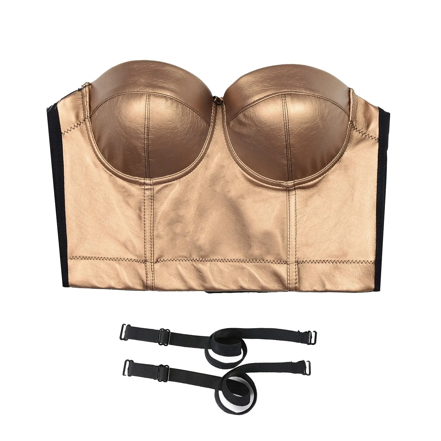 PU Leather Bustier Crop Top Gothic Punk Push Up Women's Corset Top Bra Gold