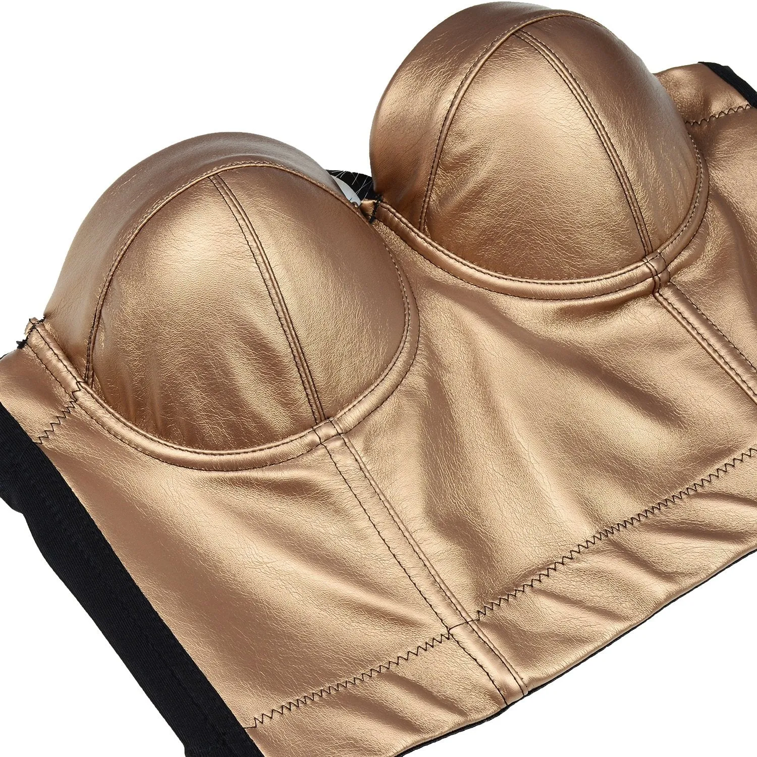 PU Leather Bustier Crop Top Gothic Punk Push Up Women's Corset Top Bra Gold