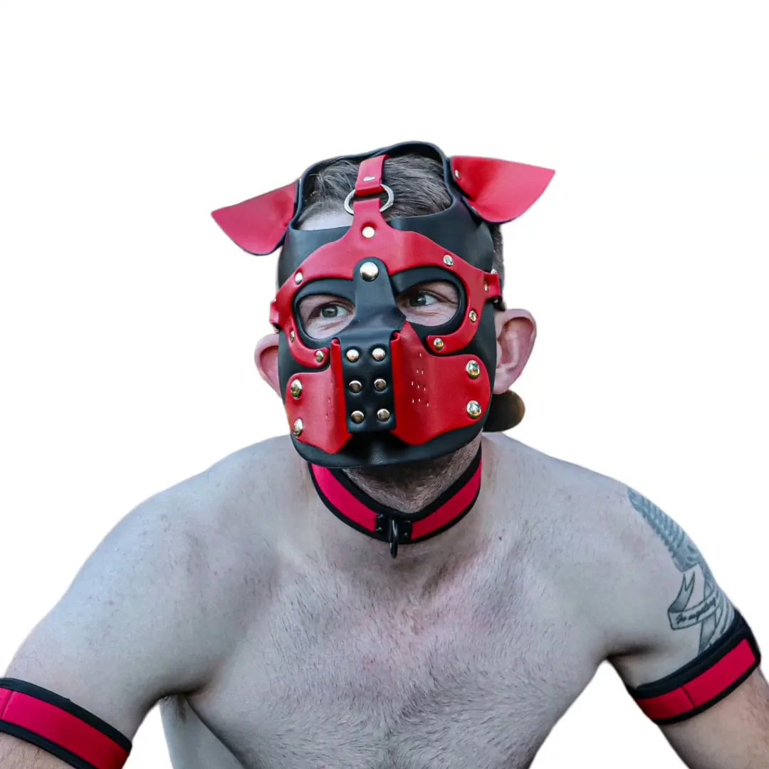 PU Leather Pup Hood - Red