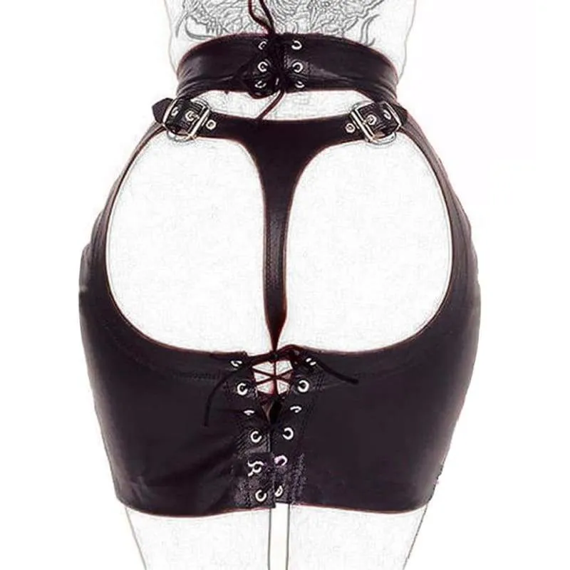 "Sewing" - Fetish PU Leather Hip Skirt Slave Spanking Open Butt Bondage Erotic Harness