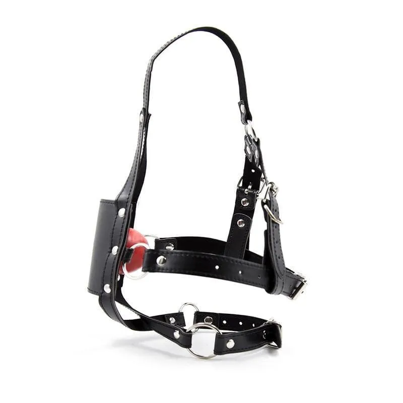 "Silent" - Silicone Mouth Gag Bondage Restraints PU Leather Open Mouth Ball Head Harness Fetish Mask With Oral Fixation