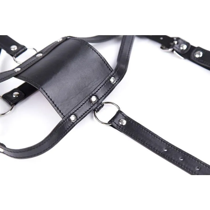"Silent" - Silicone Mouth Gag Bondage Restraints PU Leather Open Mouth Ball Head Harness Fetish Mask With Oral Fixation