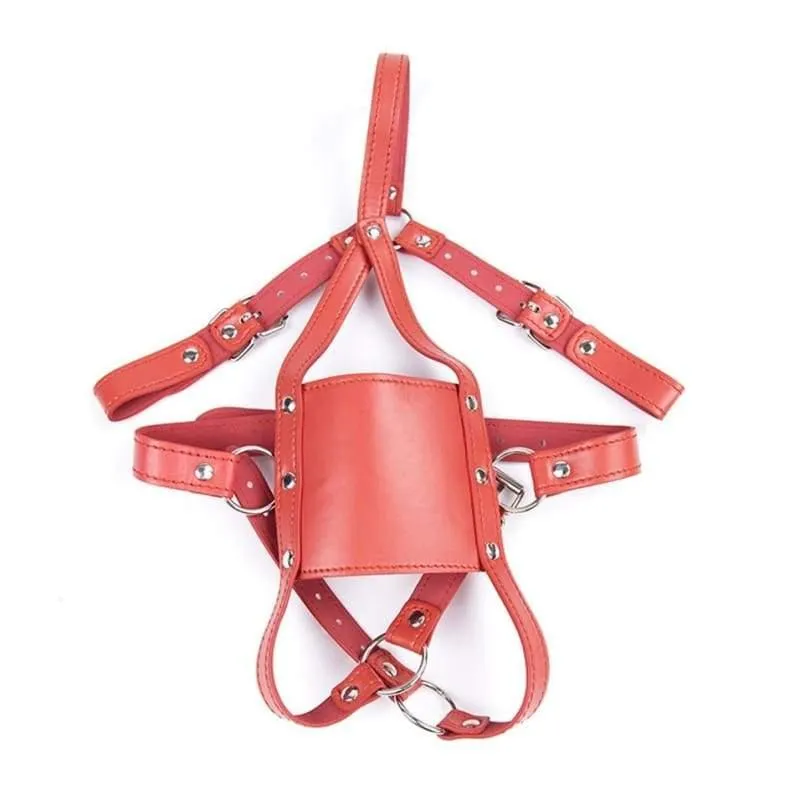 "Silent" - Silicone Mouth Gag Bondage Restraints PU Leather Open Mouth Ball Head Harness Fetish Mask With Oral Fixation
