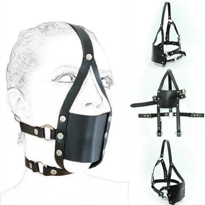 "Silent" - Silicone Mouth Gag Bondage Restraints PU Leather Open Mouth Ball Head Harness Fetish Mask With Oral Fixation