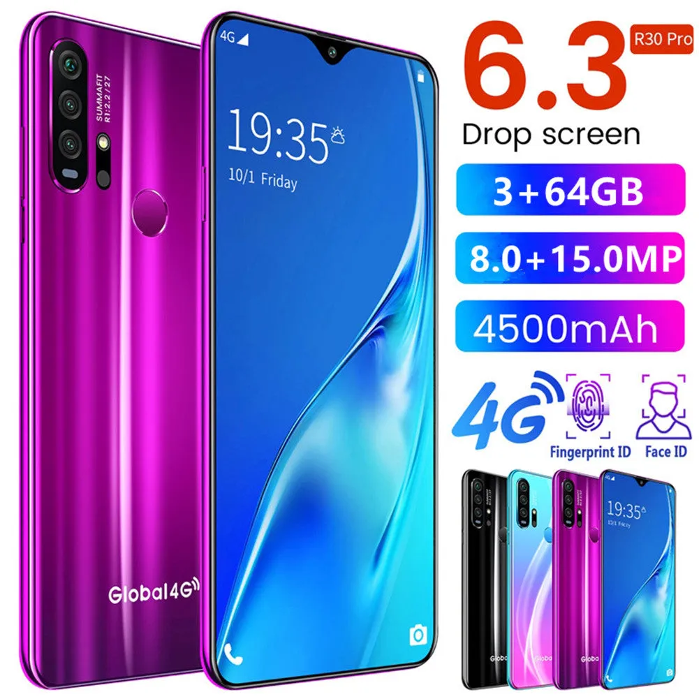 R30 pro Smart Phone 4G Network 3G   64g High Configuration Face Recognition Fingerprint Recognition Phone purple_British regulatory