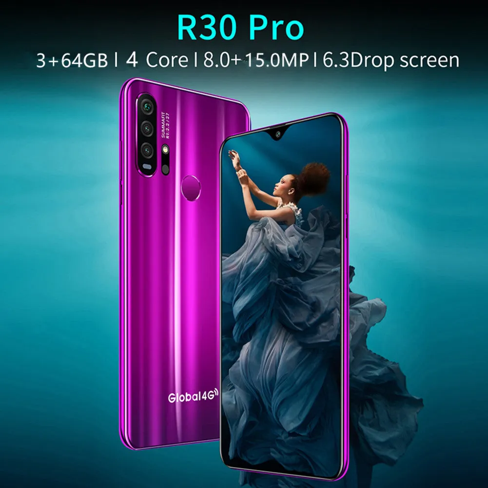 R30 pro Smart Phone 4G Network 3G   64g High Configuration Face Recognition Fingerprint Recognition Phone purple_British regulatory