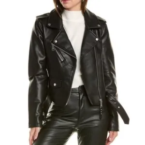 Rebecca Minkoff Sz L Black Vegan Leather Crop Motto Motorcycle Jacket