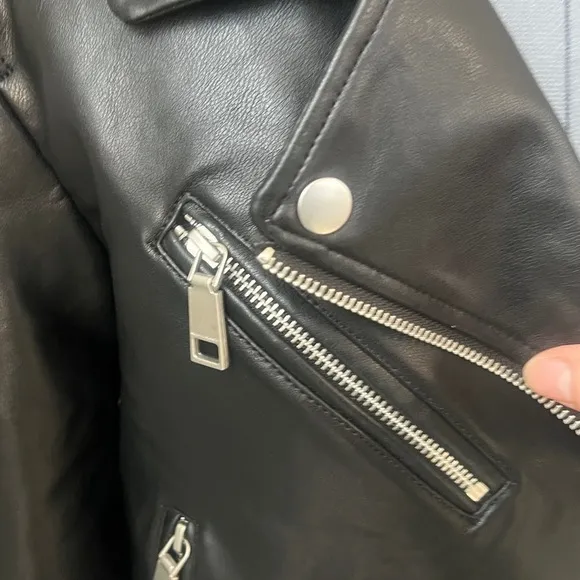 Rebecca Minkoff Sz L Black Vegan Leather Crop Motto Motorcycle Jacket