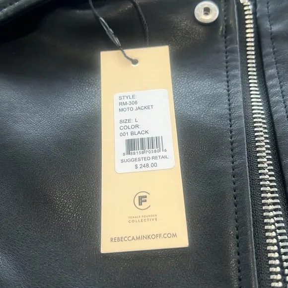 Rebecca Minkoff Sz L Black Vegan Leather Crop Motto Motorcycle Jacket