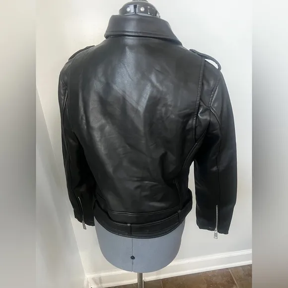 Rebecca Minkoff Sz L Black Vegan Leather Crop Motto Motorcycle Jacket