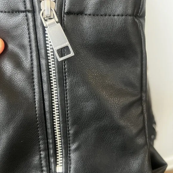 Rebecca Minkoff Sz L Black Vegan Leather Crop Motto Motorcycle Jacket