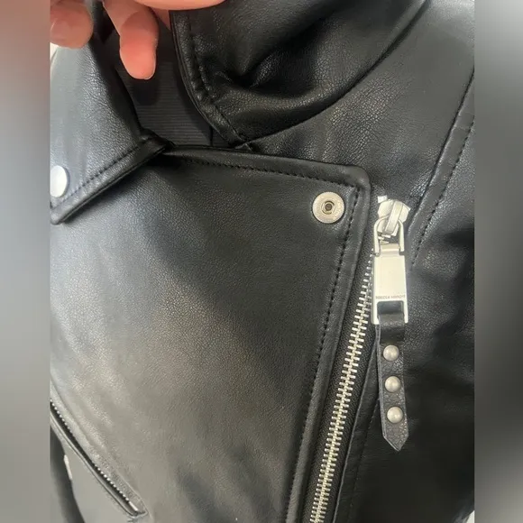 Rebecca Minkoff Sz L Black Vegan Leather Crop Motto Motorcycle Jacket