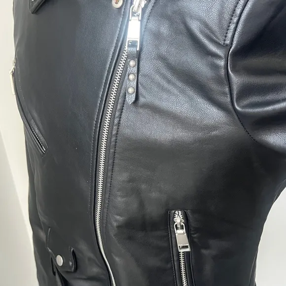 Rebecca Minkoff Sz L Black Vegan Leather Crop Motto Motorcycle Jacket