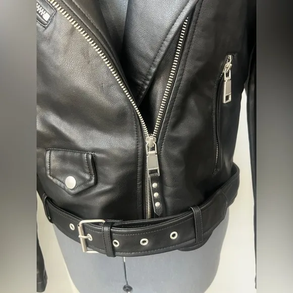 Rebecca Minkoff Sz L Black Vegan Leather Crop Motto Motorcycle Jacket