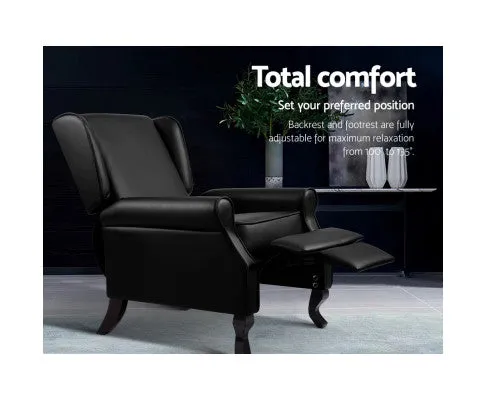 Recliner Chair Sofa Armchair Lounge Black Leather