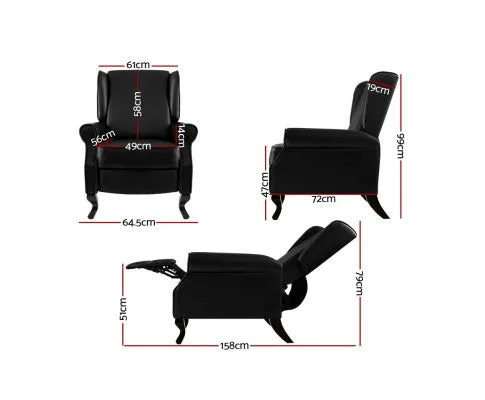 Recliner Chair Sofa Armchair Lounge Black Leather