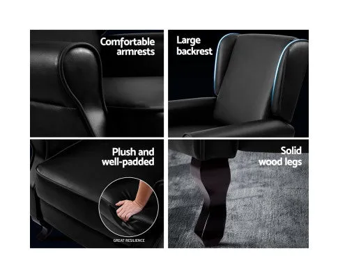 Recliner Chair Sofa Armchair Lounge Black Leather