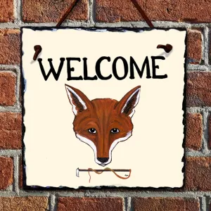 Red Fox Welcome Hanging Slate Sign