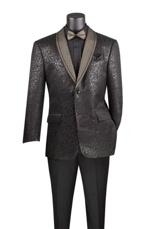 Regular Fit Jacket with Dots Lapel and Matching Bow Tie Black BF-6