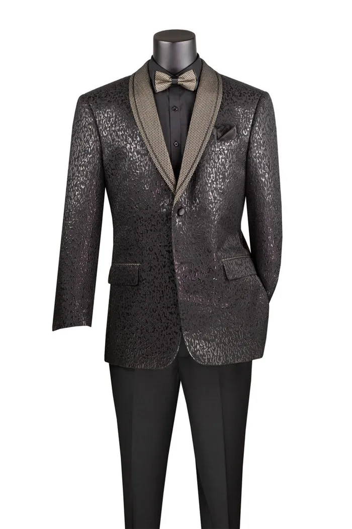 Regular Fit Jacket with Dots Lapel and Matching Bow Tie Black BF-6
