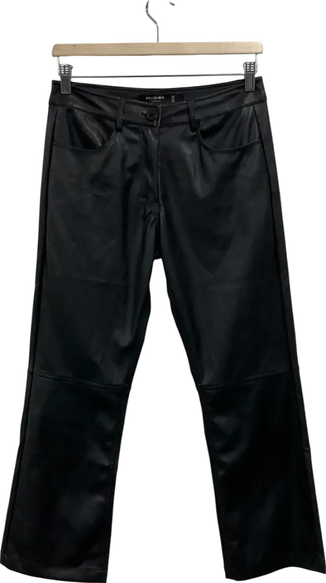Religion Black Faux Leather Trousers UK XXS
