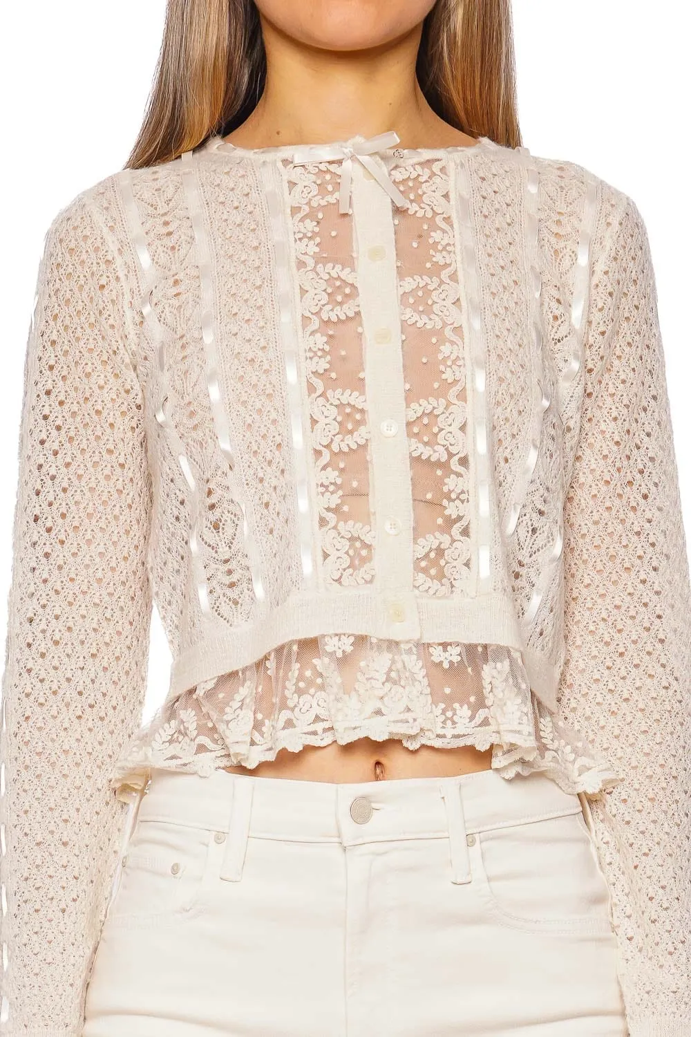 Reneley Pointelle Knit Lace Cardigan