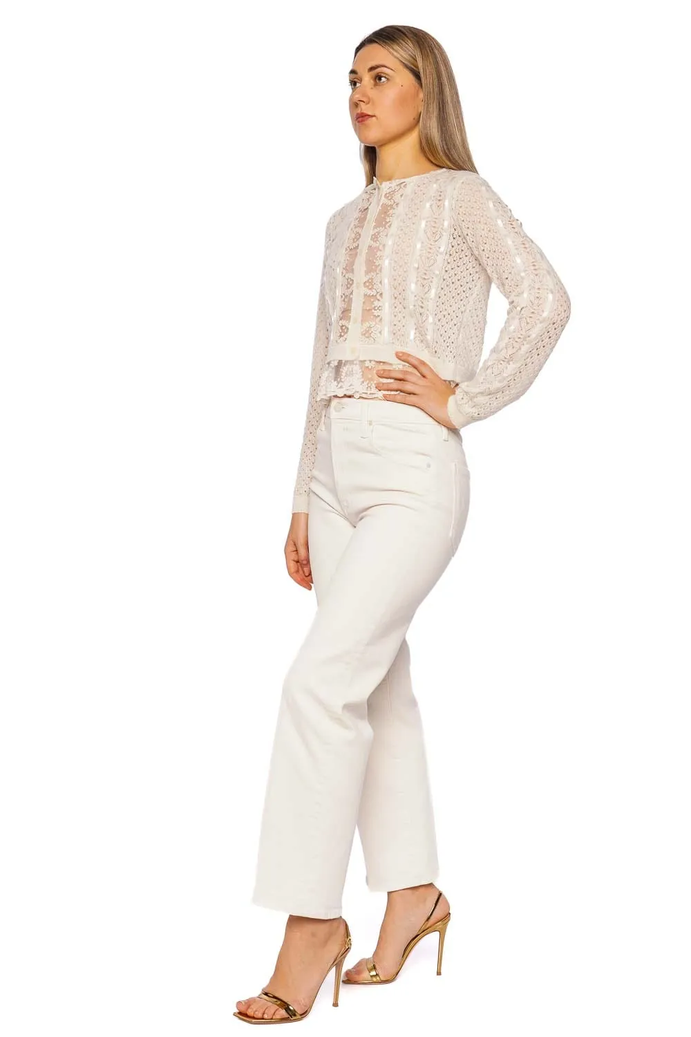 Reneley Pointelle Knit Lace Cardigan