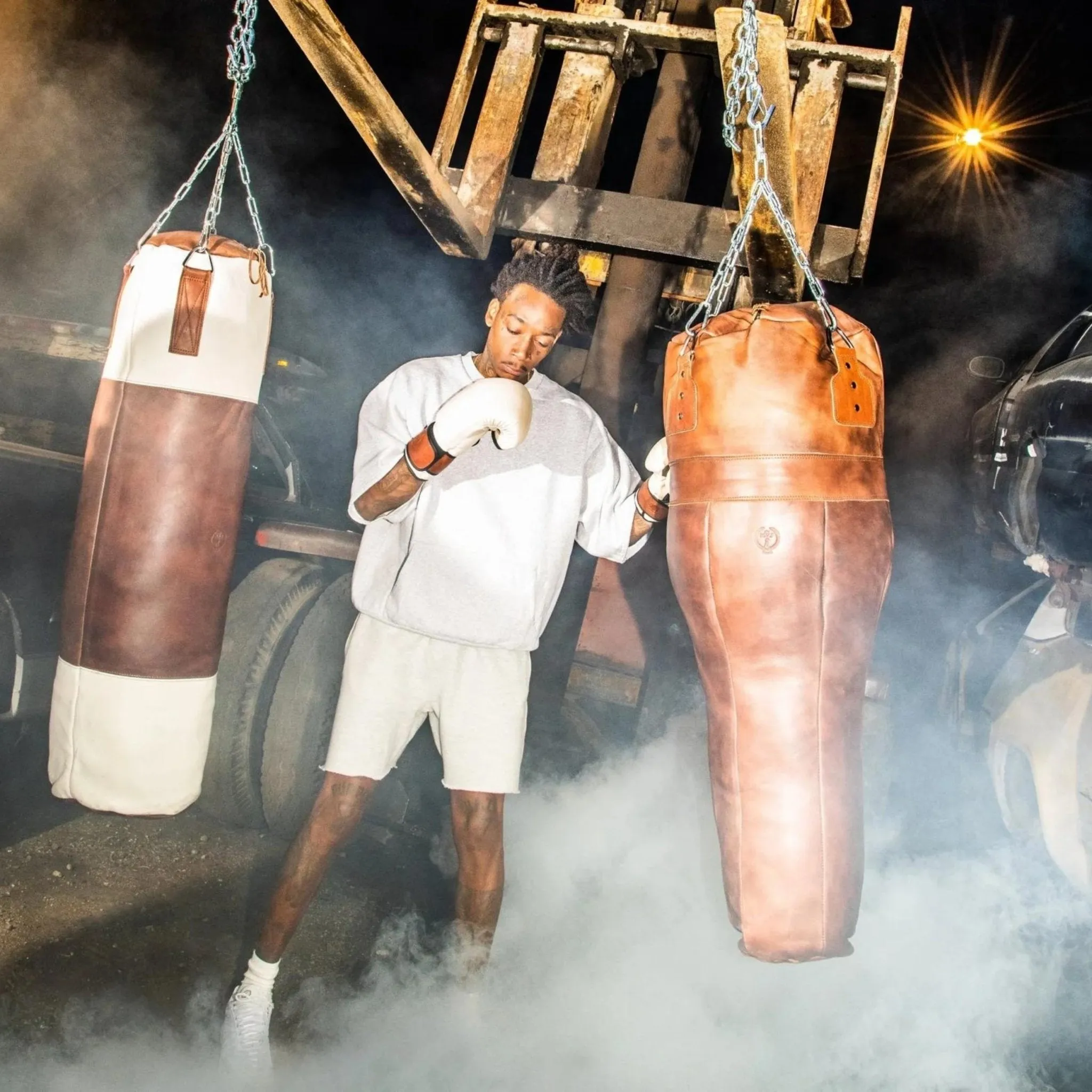 RETRO Cream / Brown Leather Heavy Punching Bag (un-filled)
