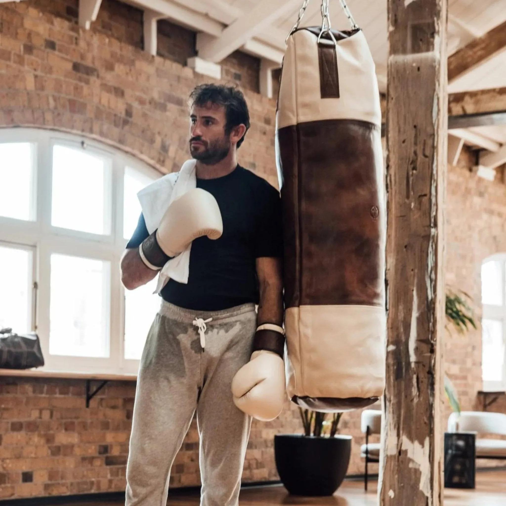 RETRO Cream / Brown Leather Heavy Punching Bag (un-filled)