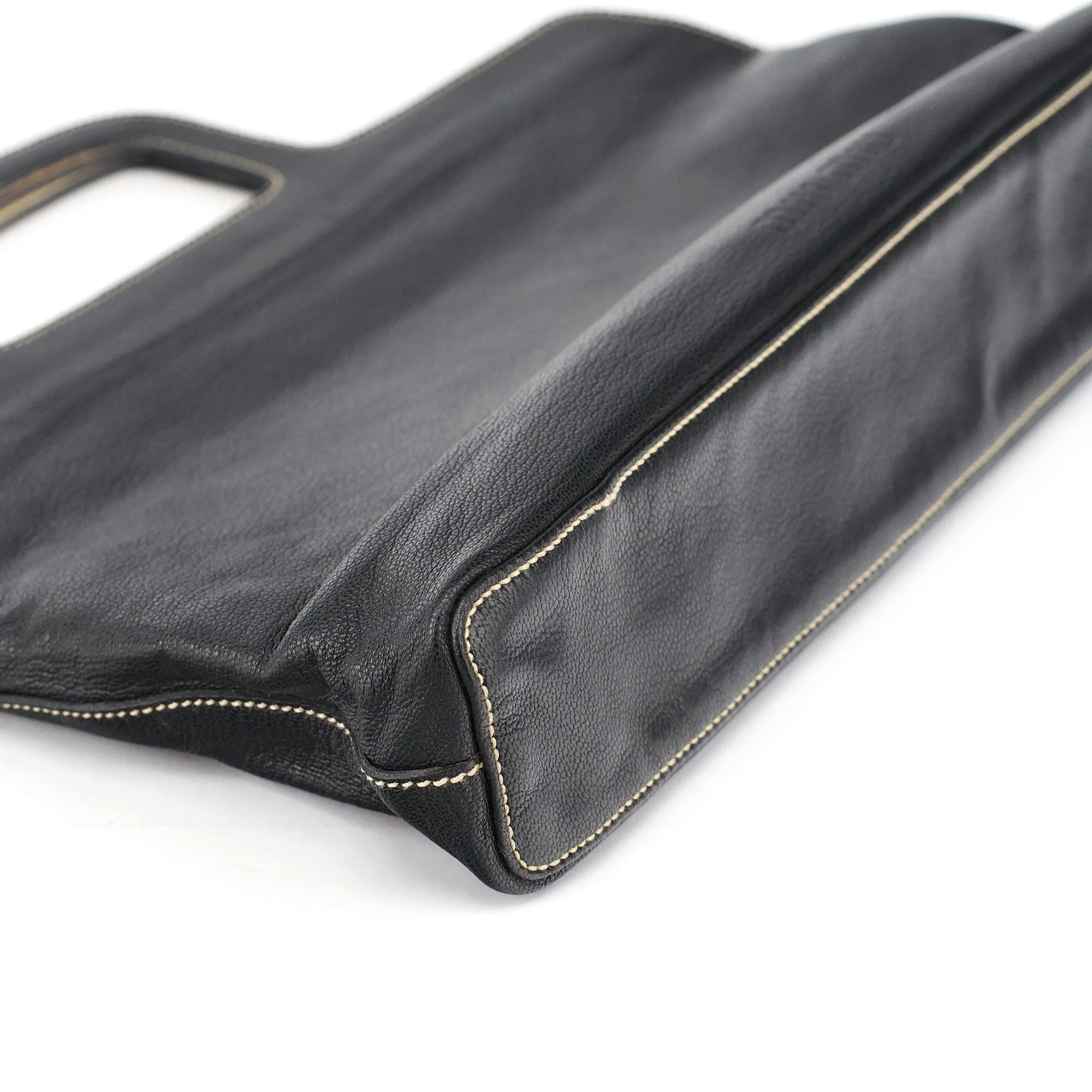 Reversible Black Leather Top Handle Bag