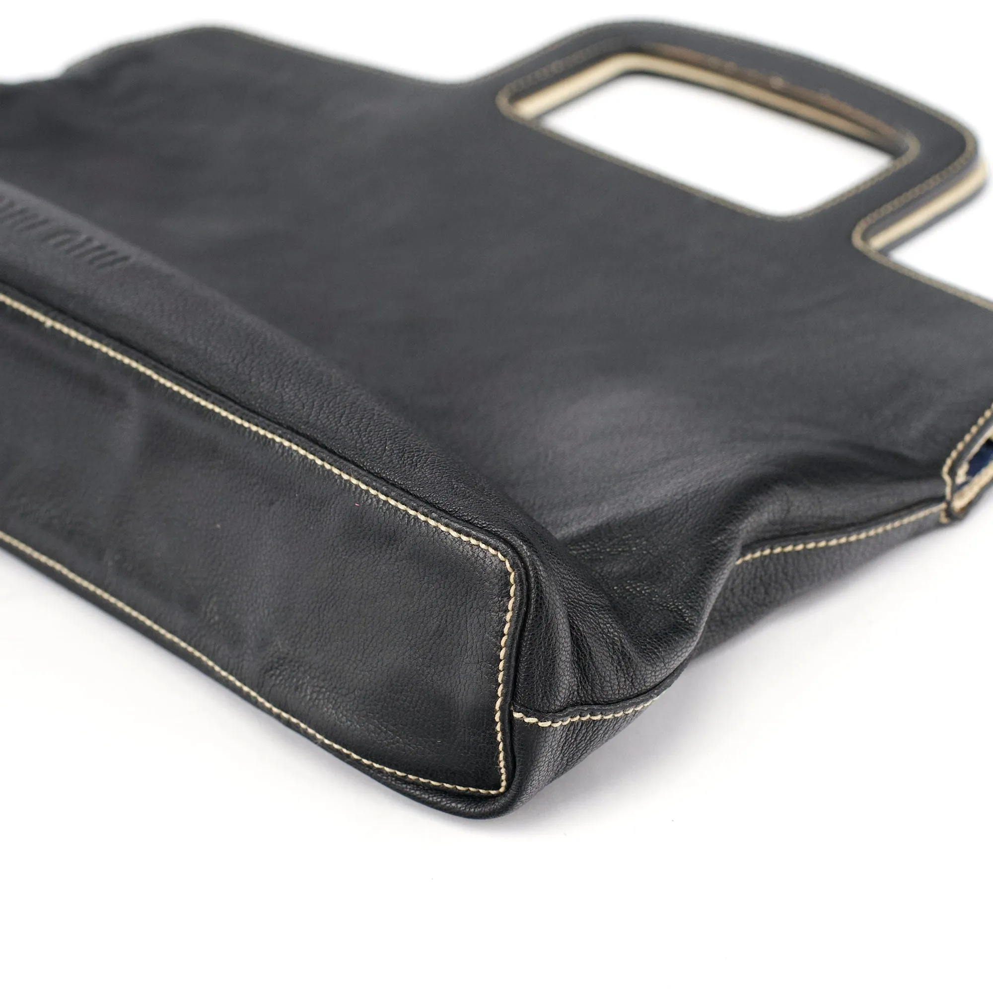 Reversible Black Leather Top Handle Bag