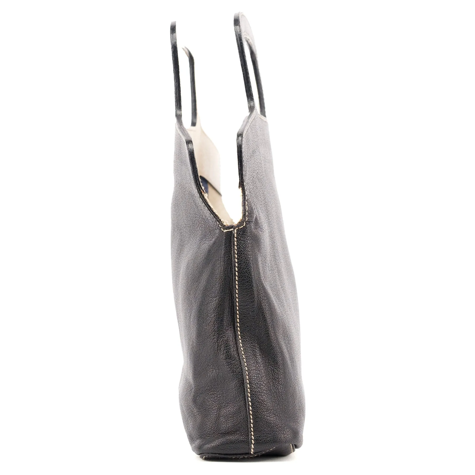 Reversible Black Leather Top Handle Bag