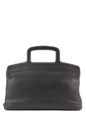 Reversible Black Leather Top Handle Bag