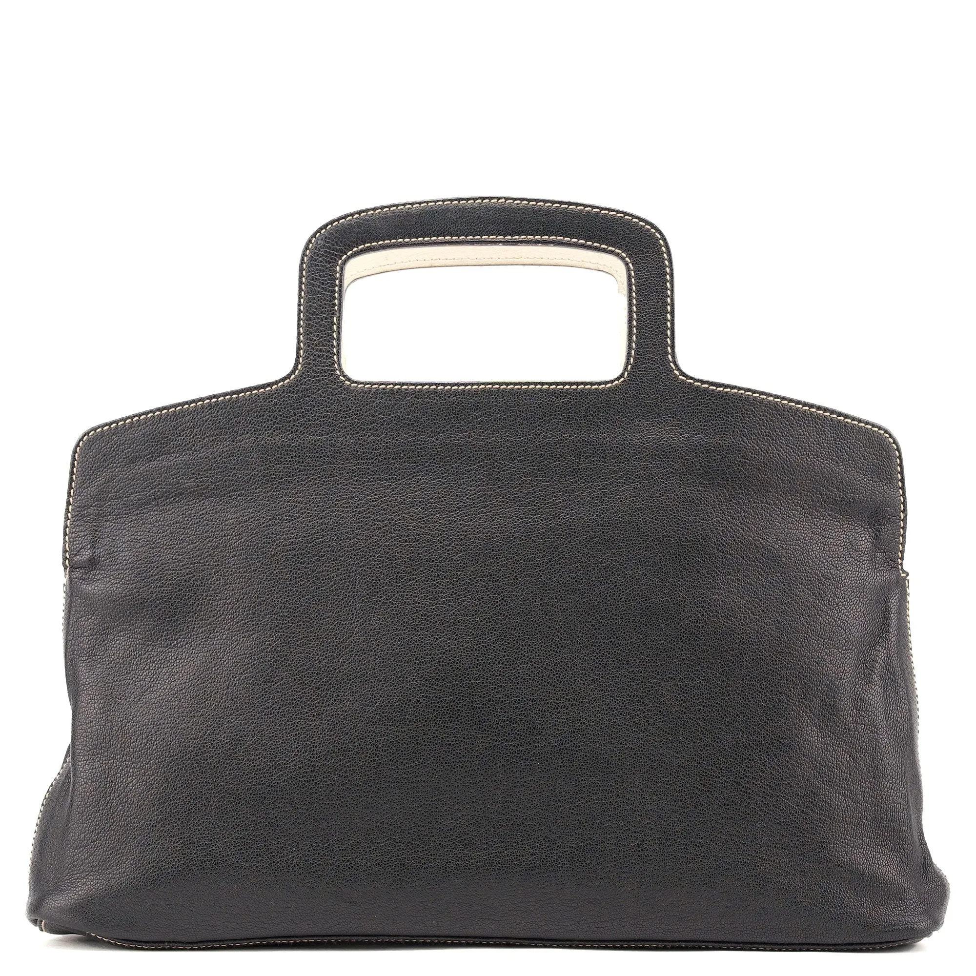 Reversible Black Leather Top Handle Bag
