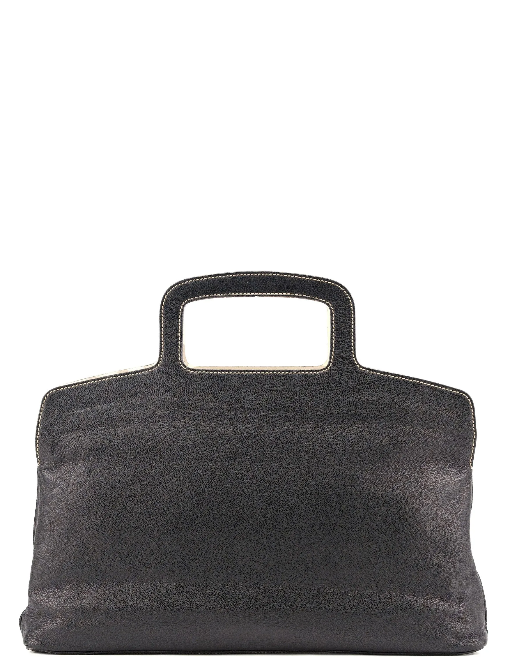 Reversible Black Leather Top Handle Bag