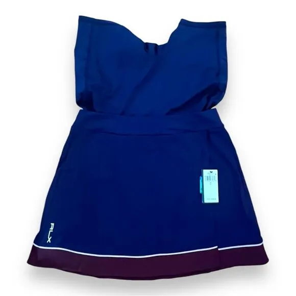RLX Ralph Lauren Womens Interlock Banded Faux-Wrap Golf Skort Navy Blue L NWT