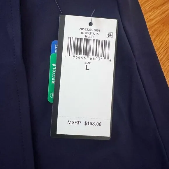 RLX Ralph Lauren Womens Interlock Banded Faux-Wrap Golf Skort Navy Blue L NWT