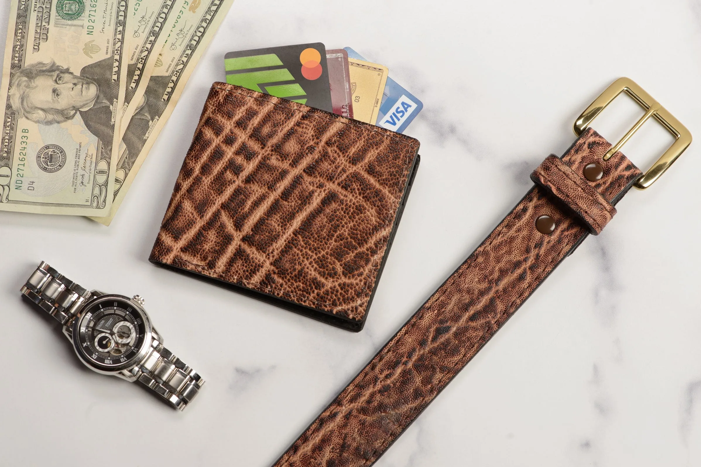 Rustic Brown Elephant Money Belt With 25" Zipper