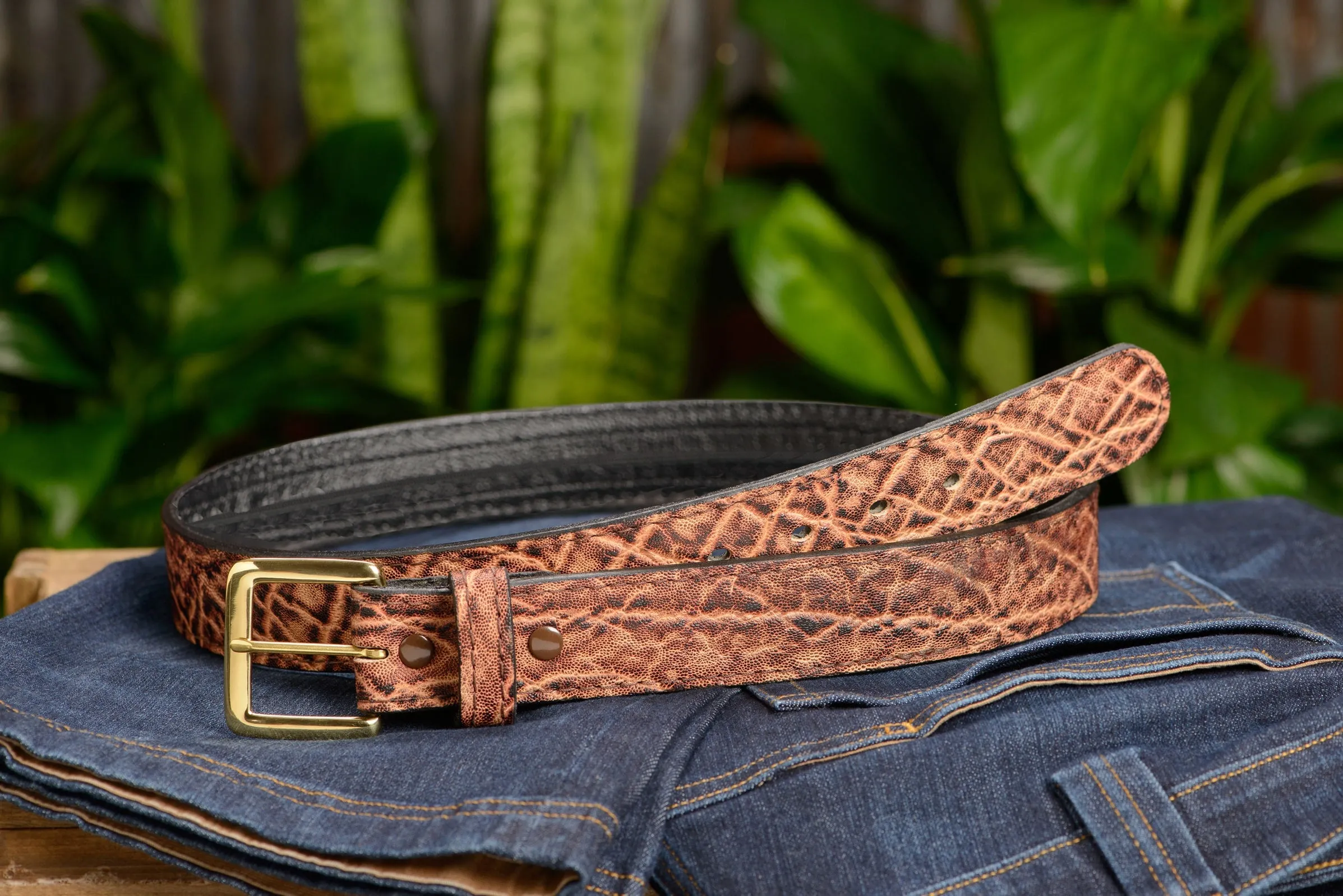 Rustic Brown Elephant Money Belt With 25" Zipper