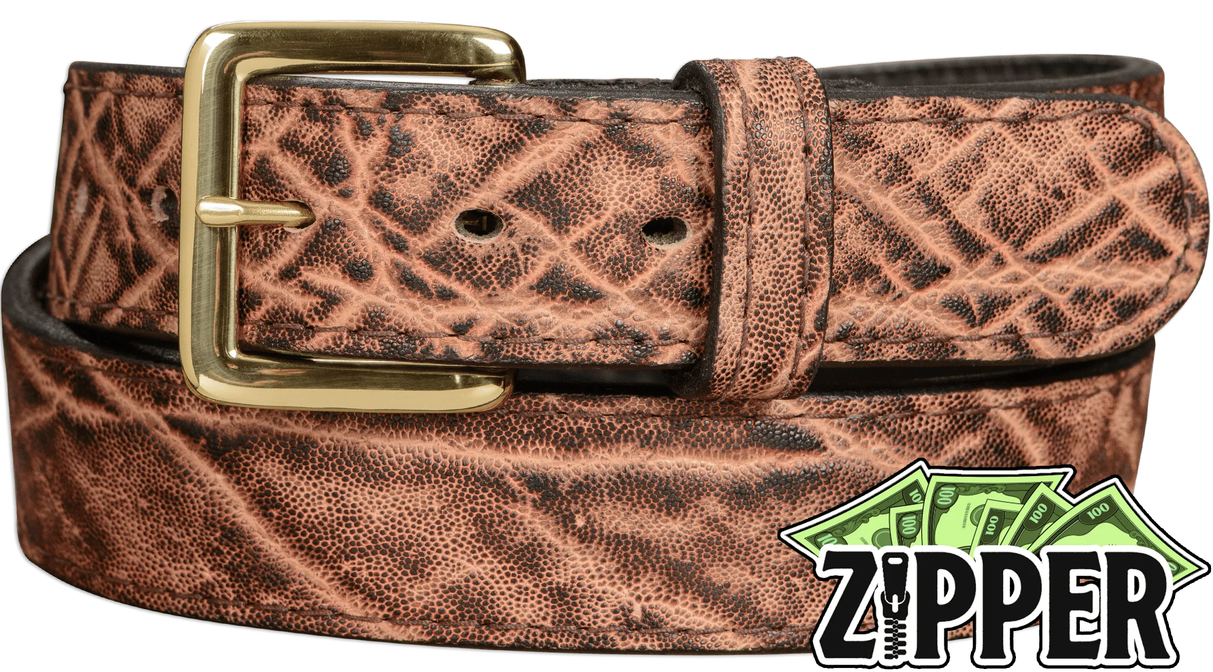 Rustic Brown Elephant Money Belt With 25" Zipper