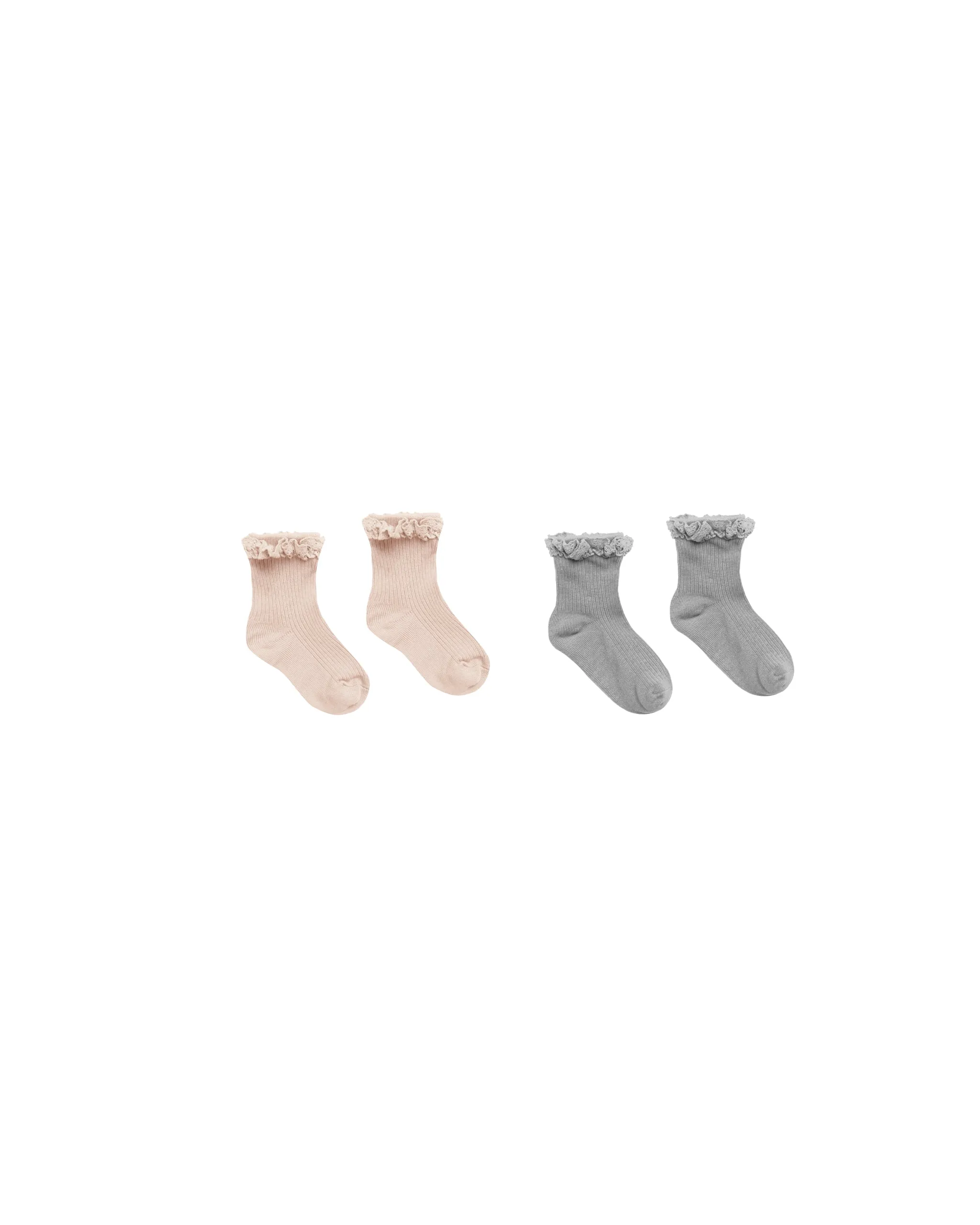 RYLEE   CRU Lace Trim Sock Sets || Shell, Dusty Blue