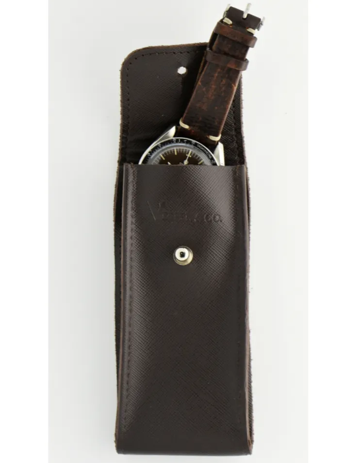Saffiano Leather Watch Pouch in Chocolate