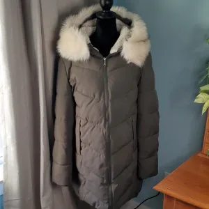 Sam Edelman Faux Fur Trim Ladies Winter Parka Jacket Army Green XL
