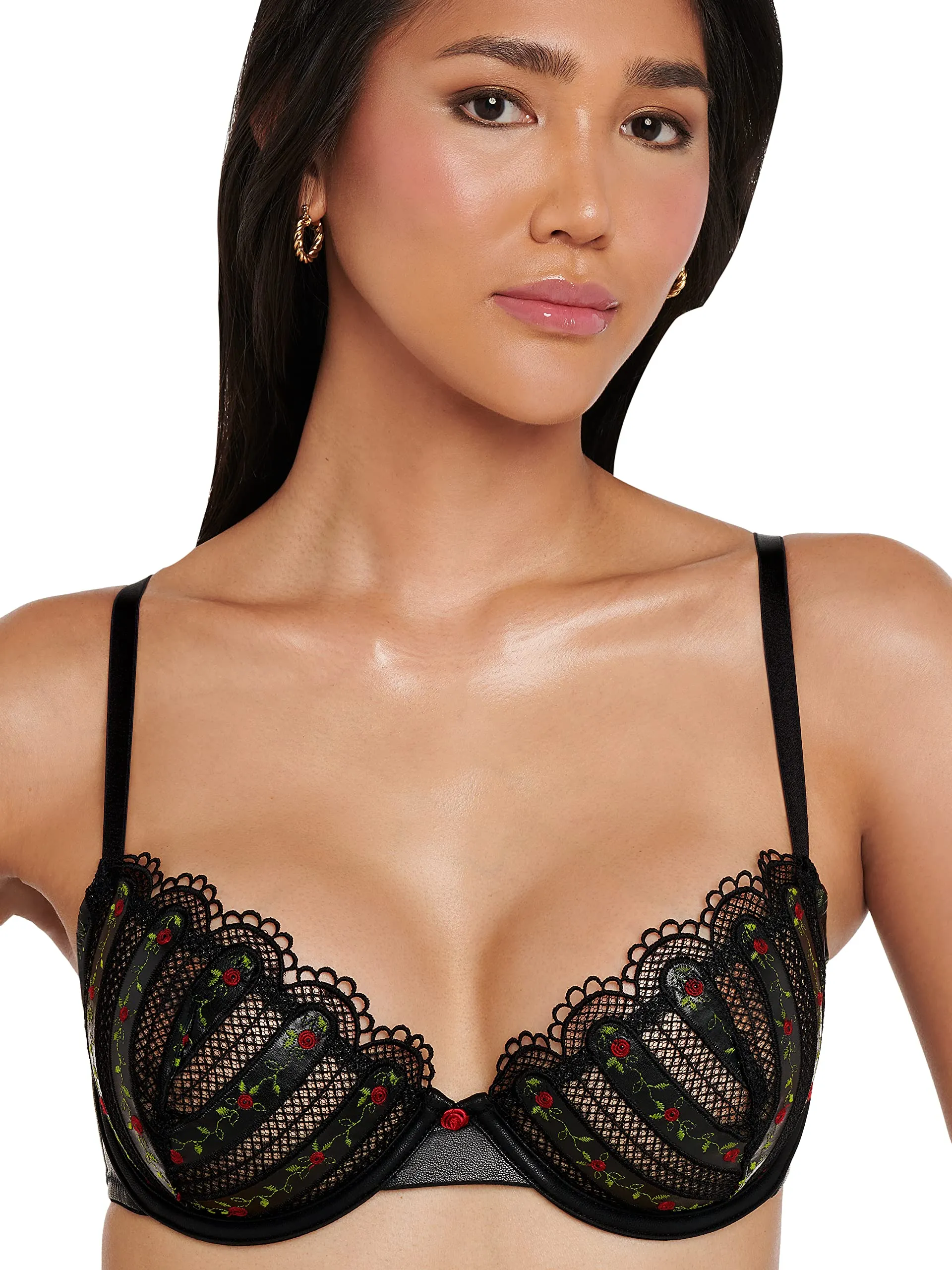 Savage X, Women's Renaissance Rose Unlined Demi Bra, Black Caviar, 32A