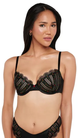 Savage X, Women's Renaissance Rose Unlined Demi Bra, Black Caviar, 32A