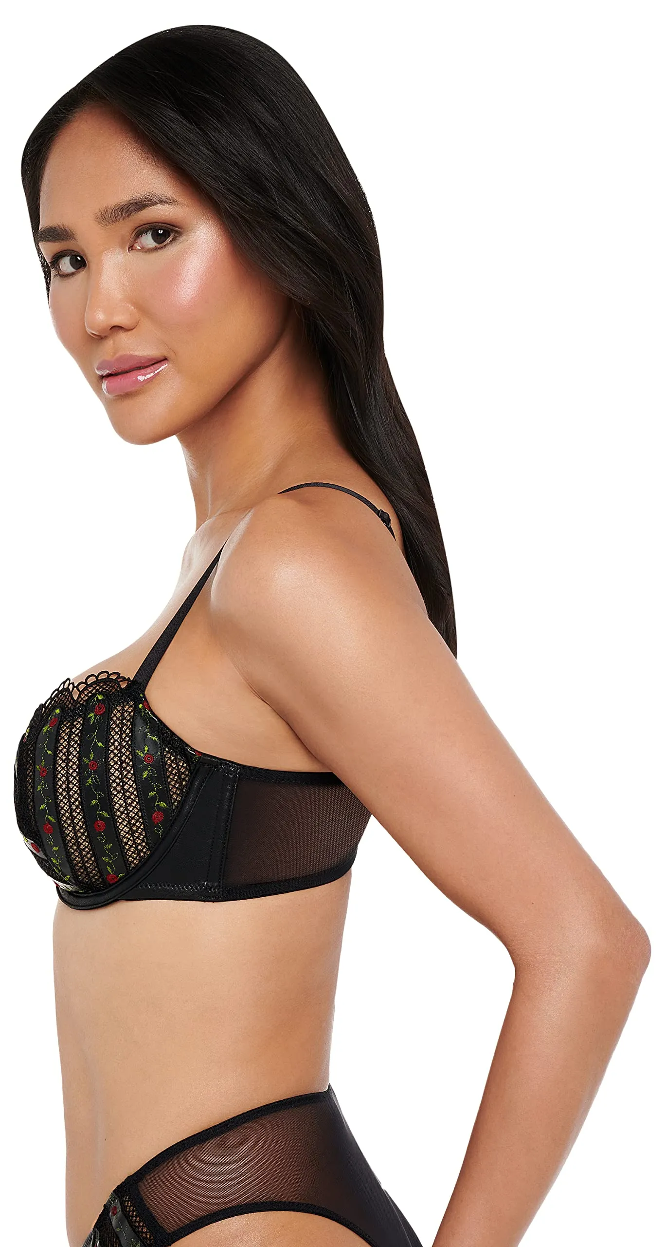 Savage X, Women's Renaissance Rose Unlined Demi Bra, Black Caviar, 32A